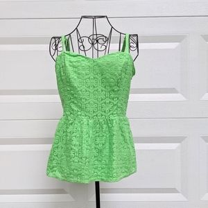 Lilly Pulitzer bright green lace babydoll peplum top size 10